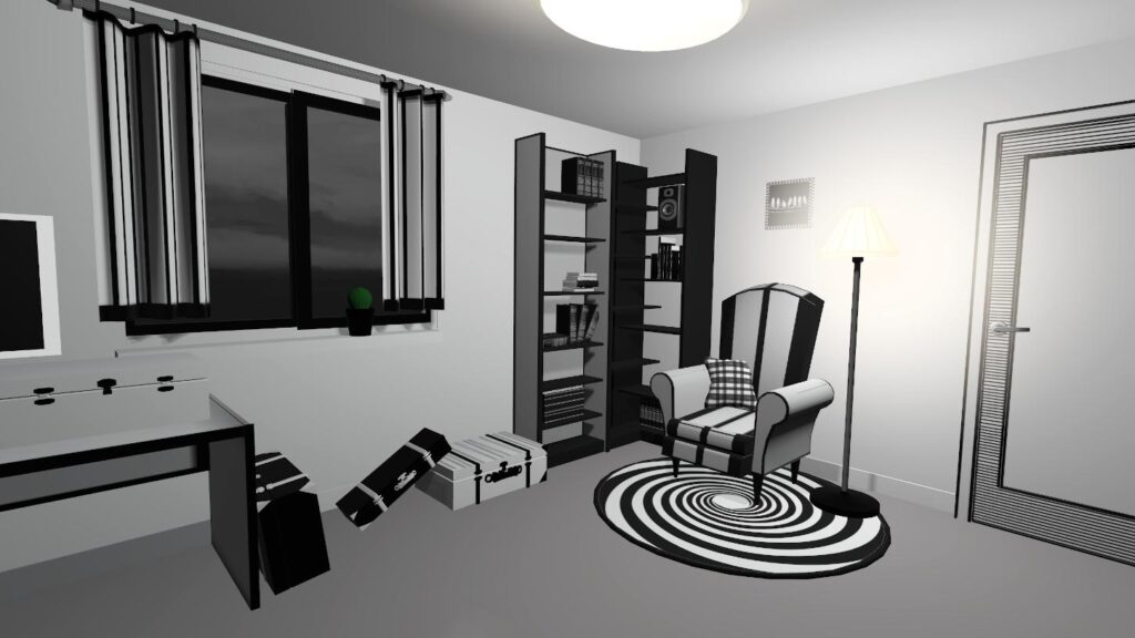 Black and white VR game - stripes stylized graphic
