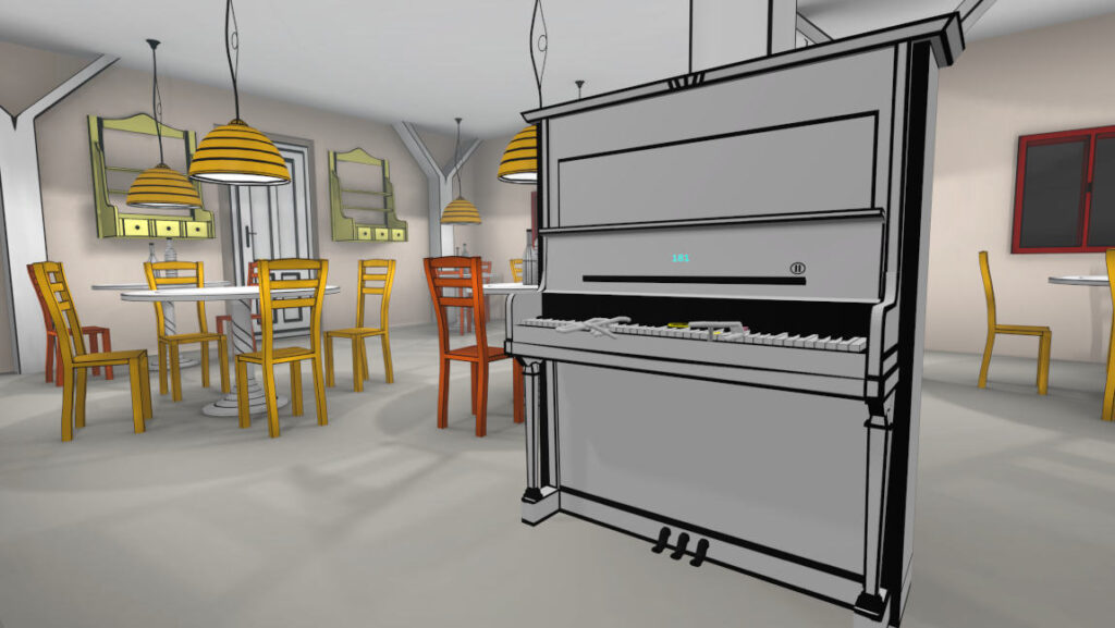 Colorful cafe in VR Pianist game